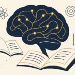 Abstrakte Illustration eines Gehirns mit neuronalen Verbindungen und Büchern – Die Psychologie des Lernens